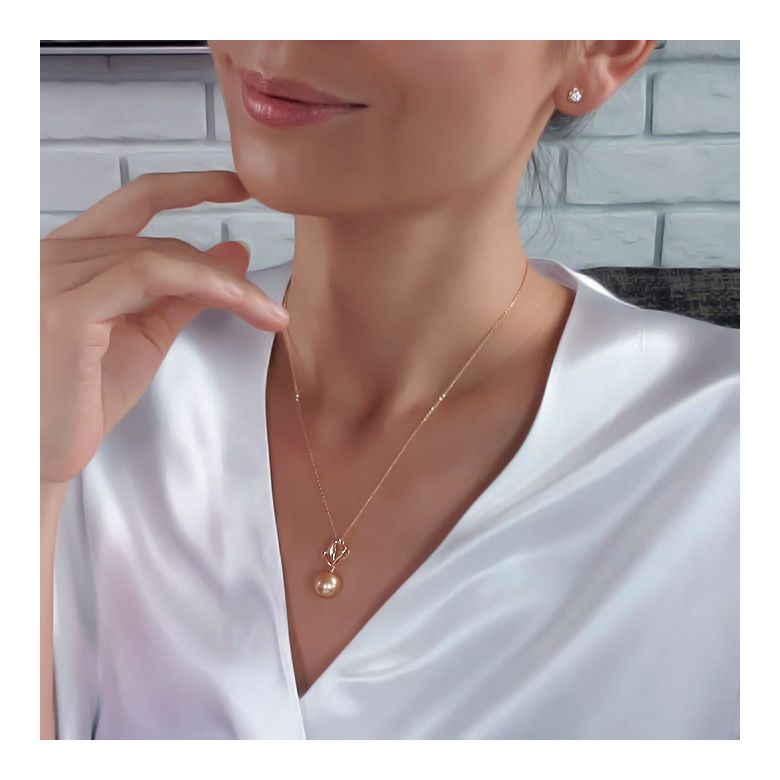 Ciondolo Cuori Dorati - Oro Giallo & Perla Gold dei Mari del Sud - 3