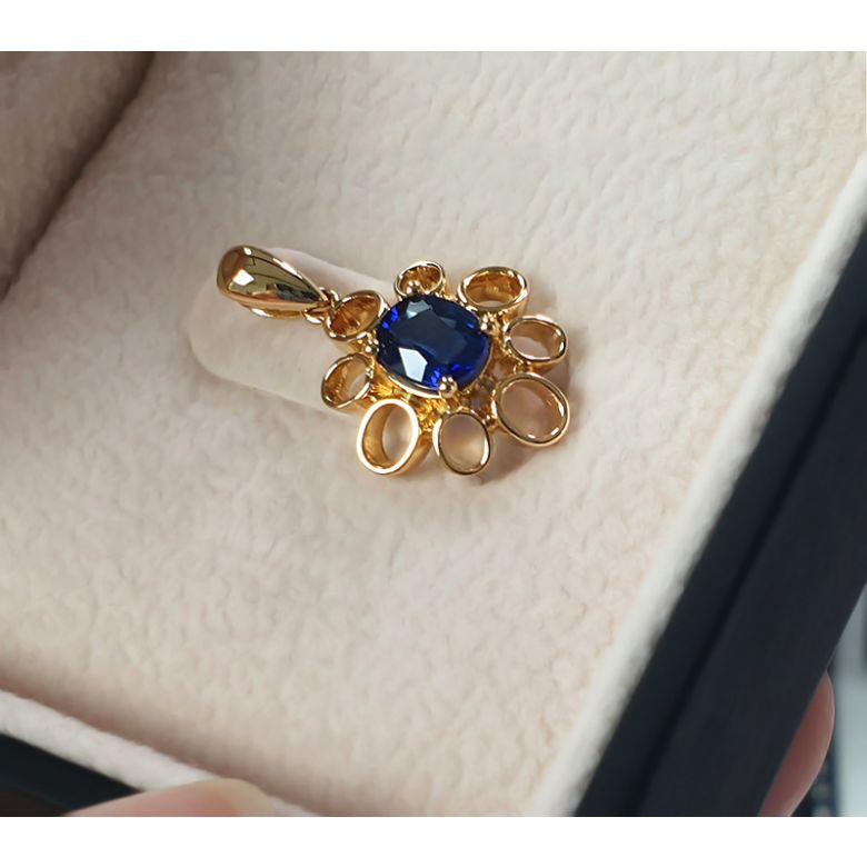 Gioiello ciondolo fiore - Oro giallo 18 carati - Zaffiro - 5