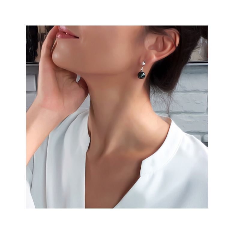 Orecchini Pendenti Kalymnos -  Oro Bianco/Giallo, Diamanti & Perle di Tahiti - 3