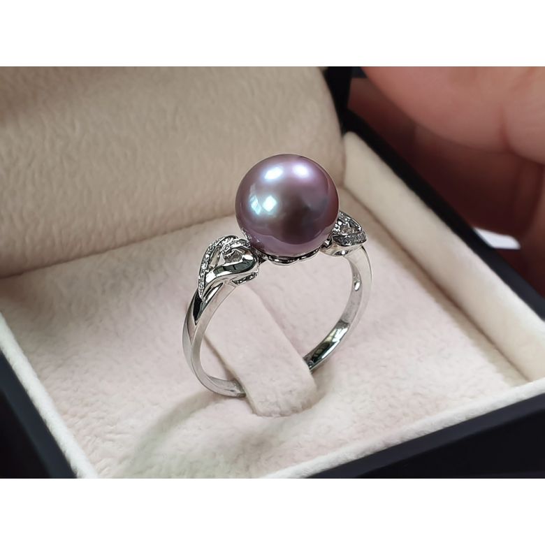 Anello Coeur de Perle - Oro Bianco, Perla d'Acqua Dolce Lavanda - 11