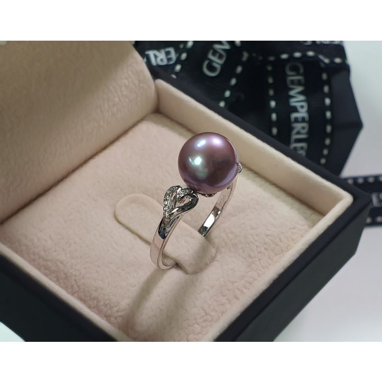 Anello Coeur de Perle - Oro Bianco, Perla d'Acqua Dolce Lavanda - 12