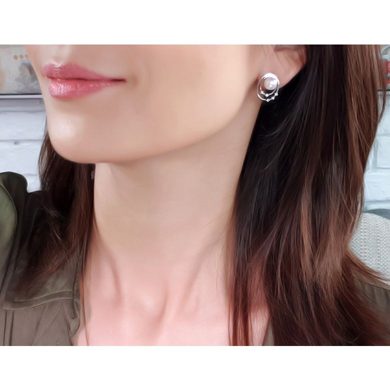 Orecchini Kaneo - Oro Bianco, Diamanti & Perla Akoya - 6