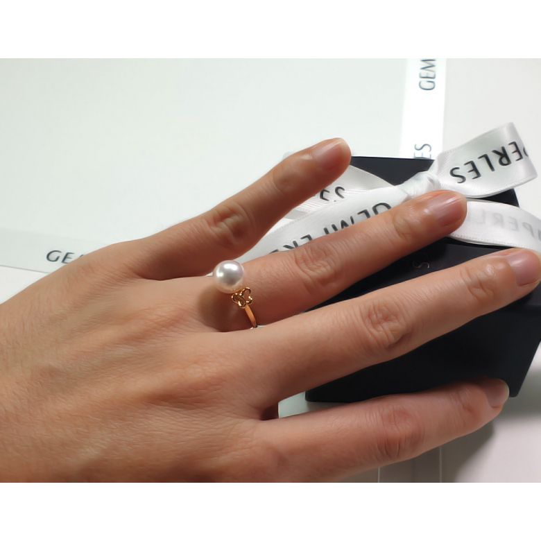 Anello Farfalla - Oro Giallo, Diamanti e Perla Akoya - 4