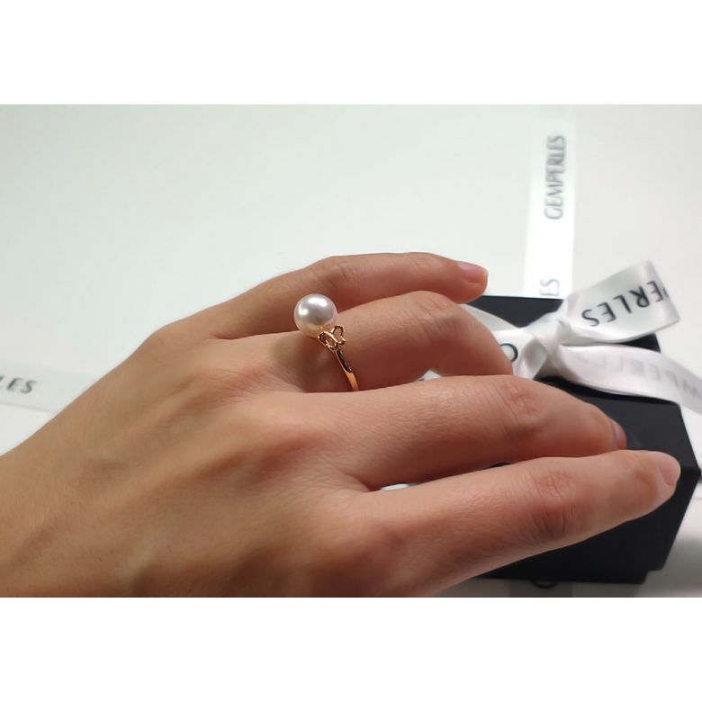 Anello Farfalla - Oro Giallo, Diamanti e Perla Akoya - 6