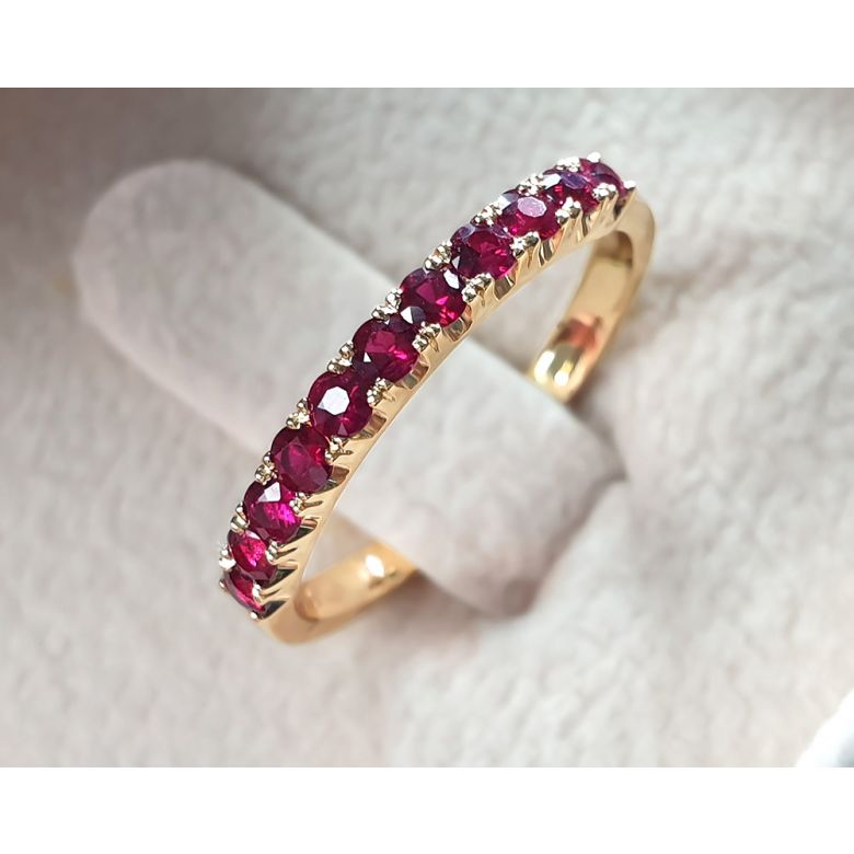 Anello Camilia - Oro Giallo e Riviera Mezzo Giro di Rubini - 3