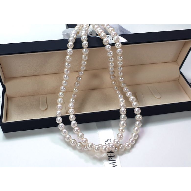 Collana Doppia Zig Zag  - Perle d'Acqua Dolce Bianche - 7.5/8mm, AAA - 1