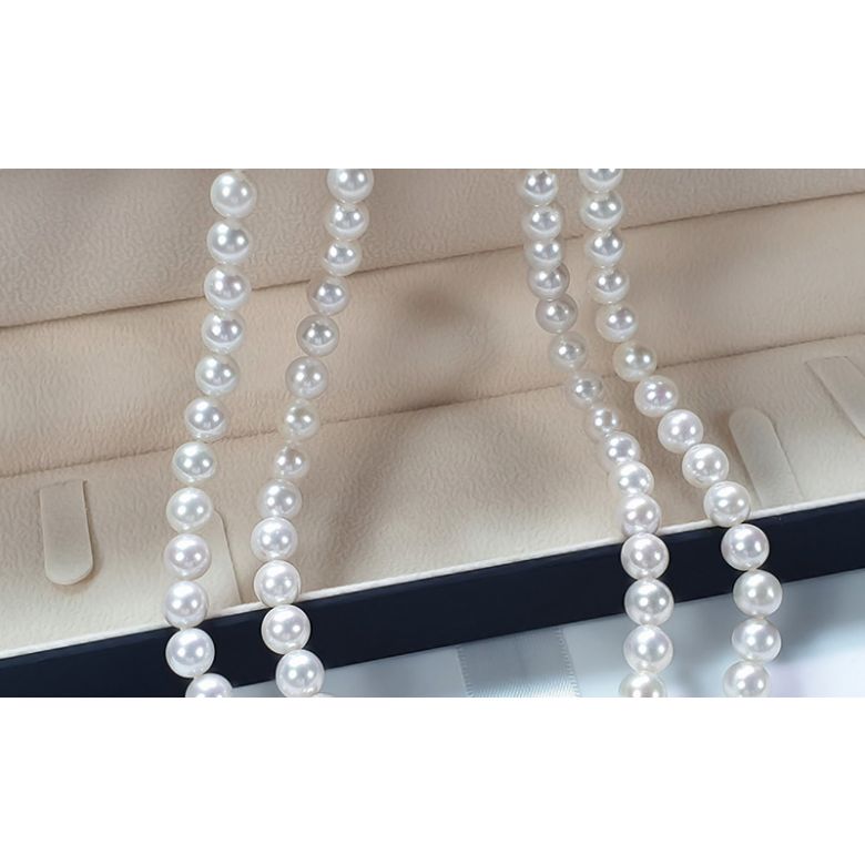 Collana Doppia Zig Zag  - Perle d'Acqua Dolce Bianche - 7.5/8mm, AAA - 2