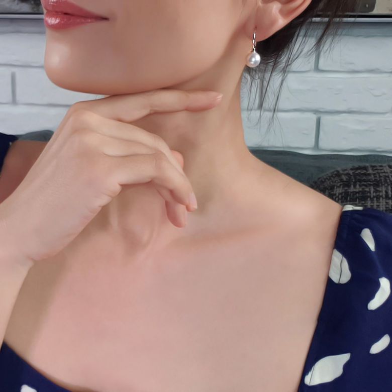 Orecchini Pendenti Koyuki - Perle Akoya Bianche 7.5/8mm GEMMA - Gancetti Oro Bianco - 3