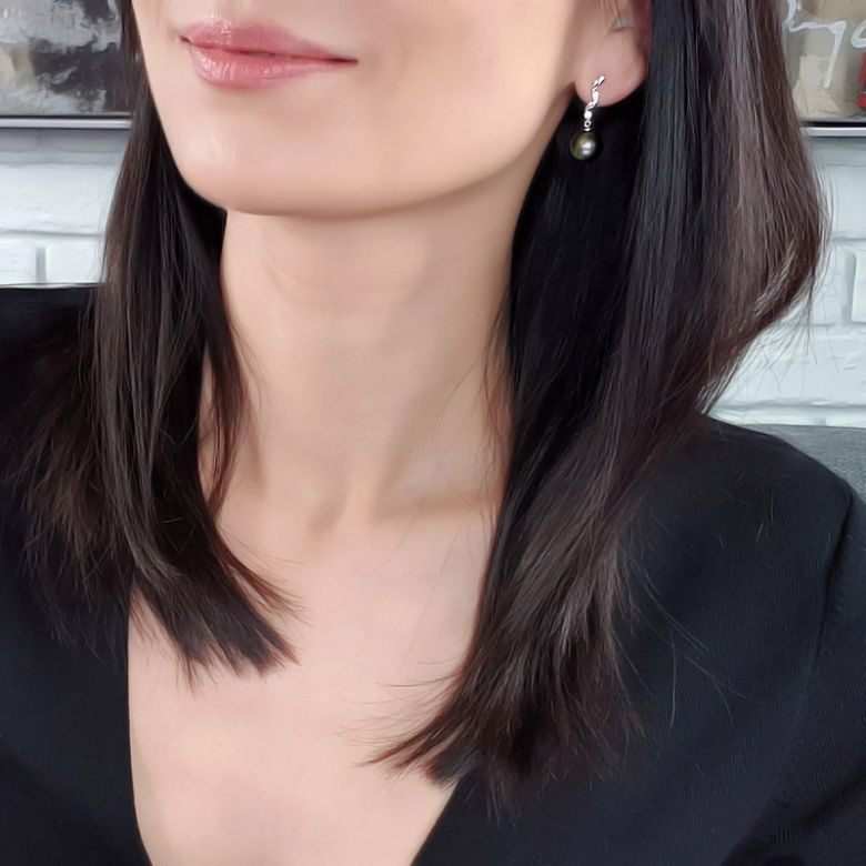 Orecchini Pendenti Curacao - Perle di Tahiti, Diamanti, Oro Bianco - 1