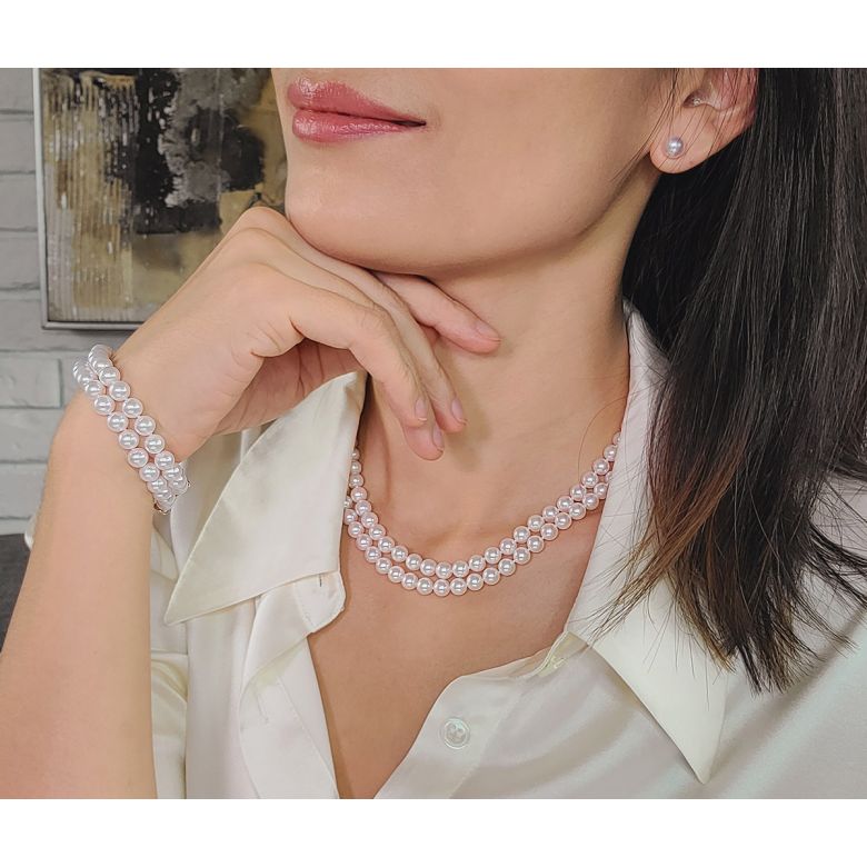 Braccialetto A Due Fili Takamatsu - Perle Bianche Akoya Giapponesi 6/6.5mm, AAA - 1