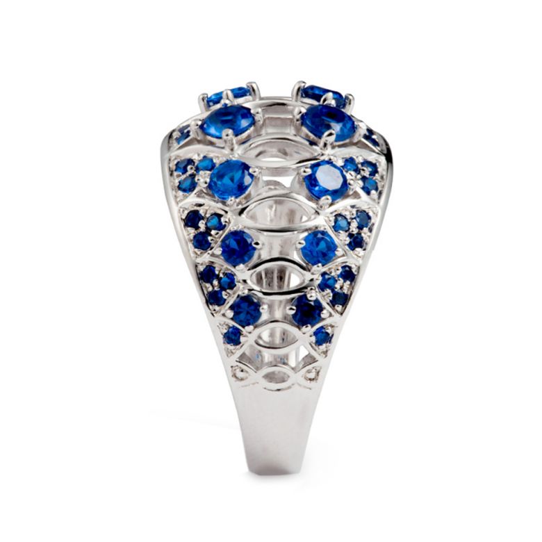 Anello Blue Queen - Oro Bianco, Riviera Mezzo Giro di Zaffiri - 7