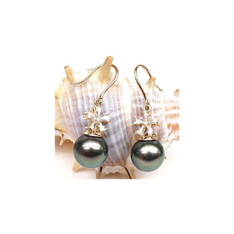 Orecchini Gancio Glorieuses - Perle di Tahiti Nere, Oro Giallo - 2