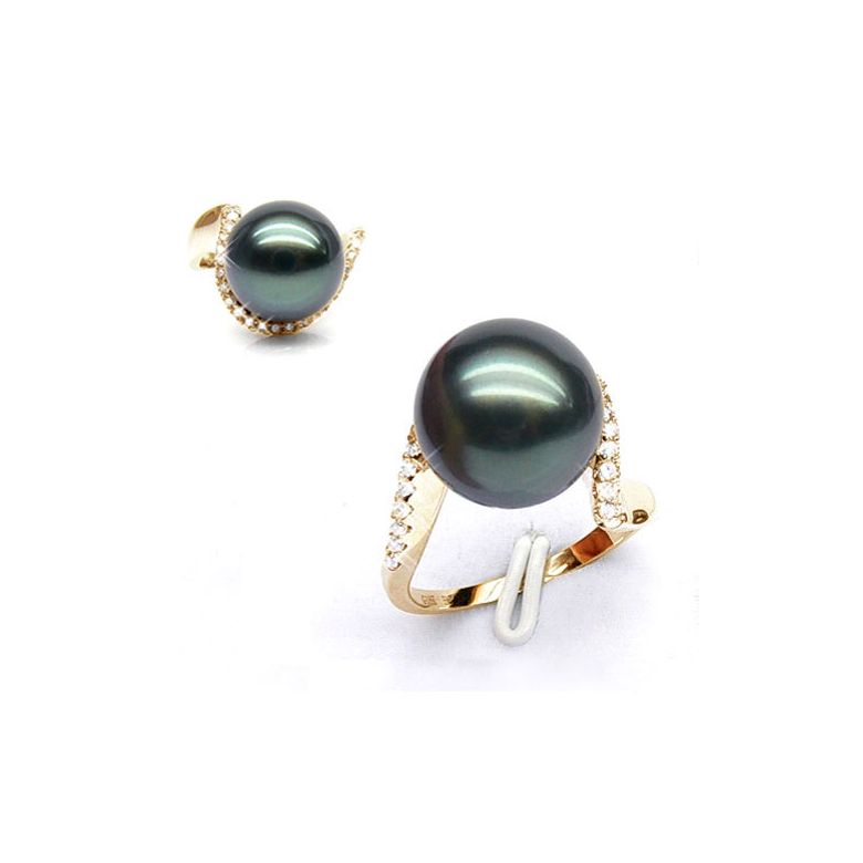 Anello Bora Bora - Oro Giallo, Diamanti e Perla di Tahiti - 2