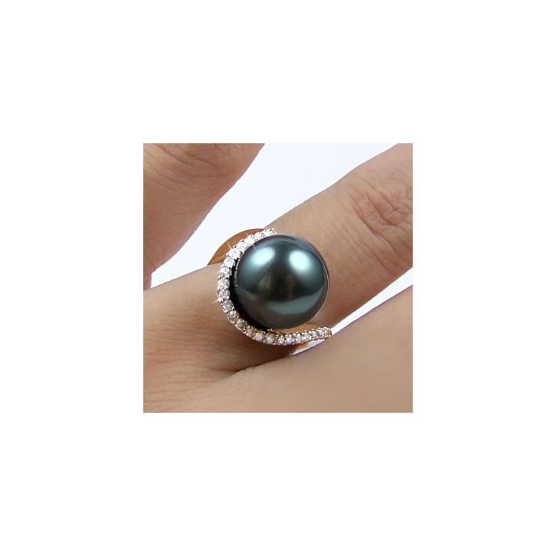 Anello Bora Bora - Oro Giallo, Diamanti e Perla di Tahiti - 3