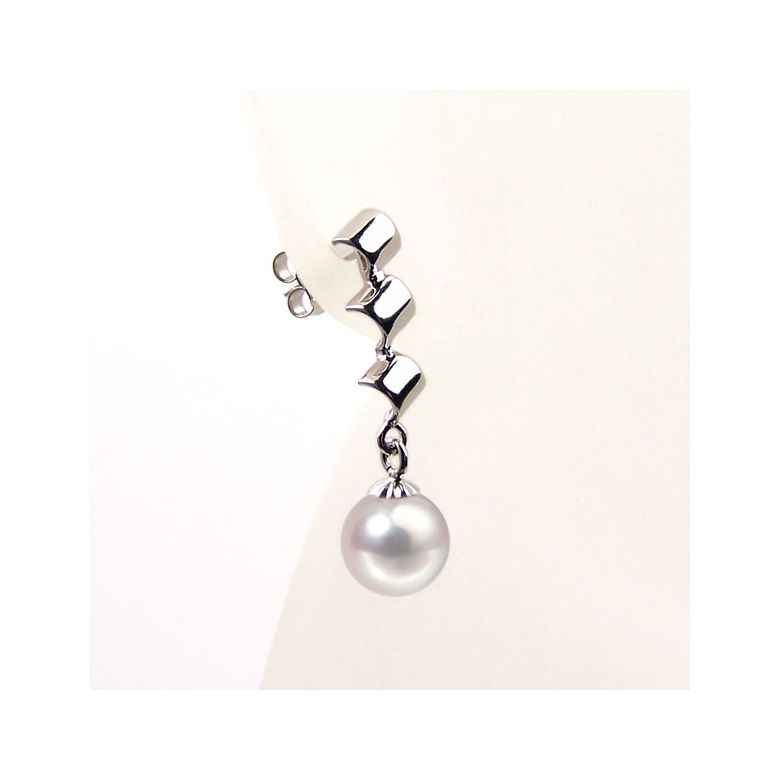 Orecchini Pendenti Erika - Perle Akoya Bianche 7/7.5mm GEMMA - Farfalla Oro Bianco - 3