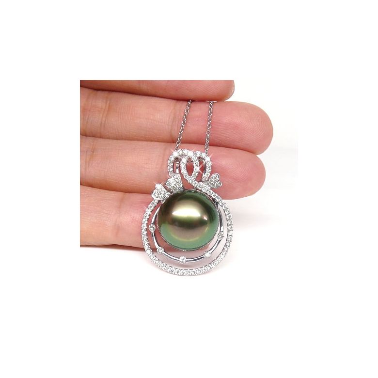 Ciondolo 3 Coeurs - Oro Bianco, Diamanti e Perla di Tahiti - 3