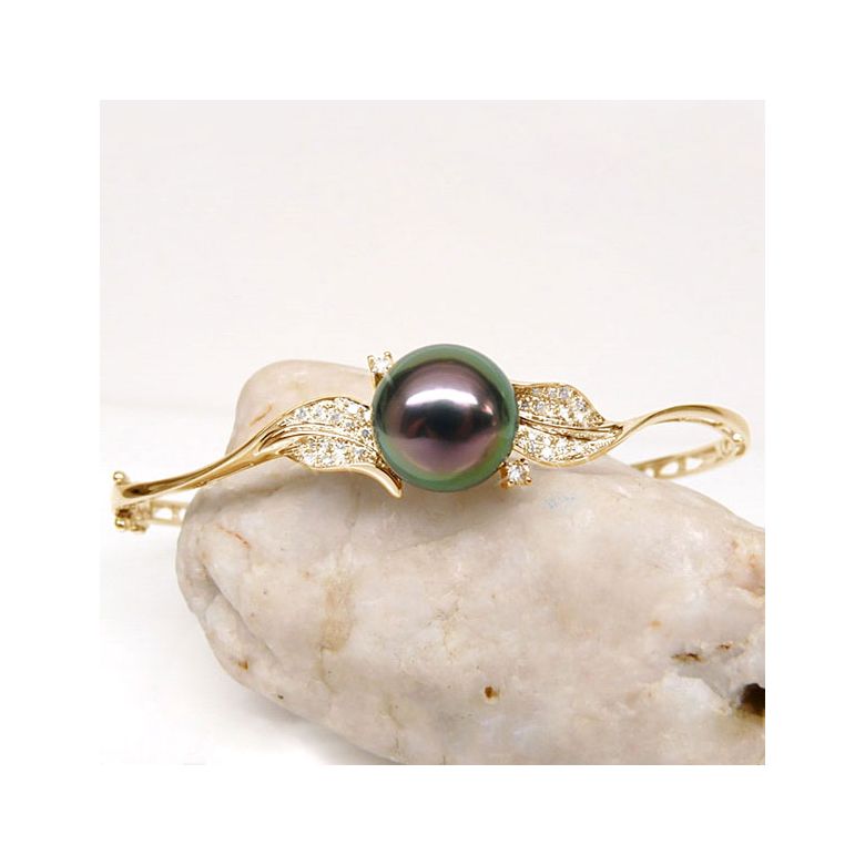 Braccialetto Giunco Manihi - Oro Giallo, Perla di Tahiti Nera - 4