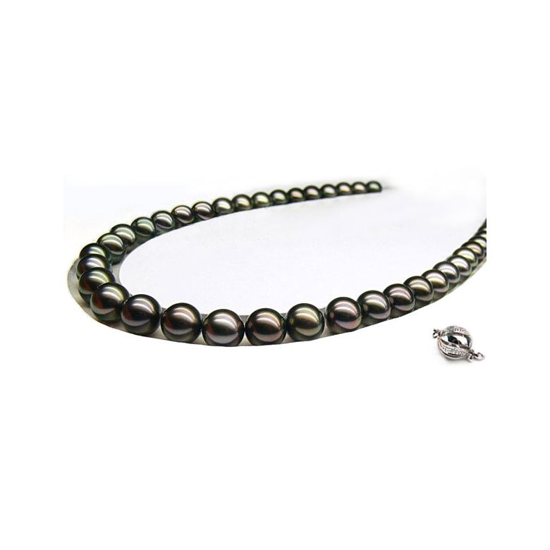 Collana perle di Tahiti nere, pavone, bronzo, verde - 10/12mm - AAA - 1