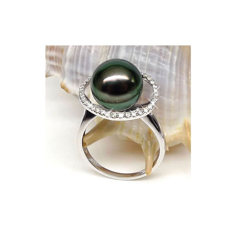 Anello Spitsbergen - Oro Bianco, Diamanti e Perla di Tahiti - 4