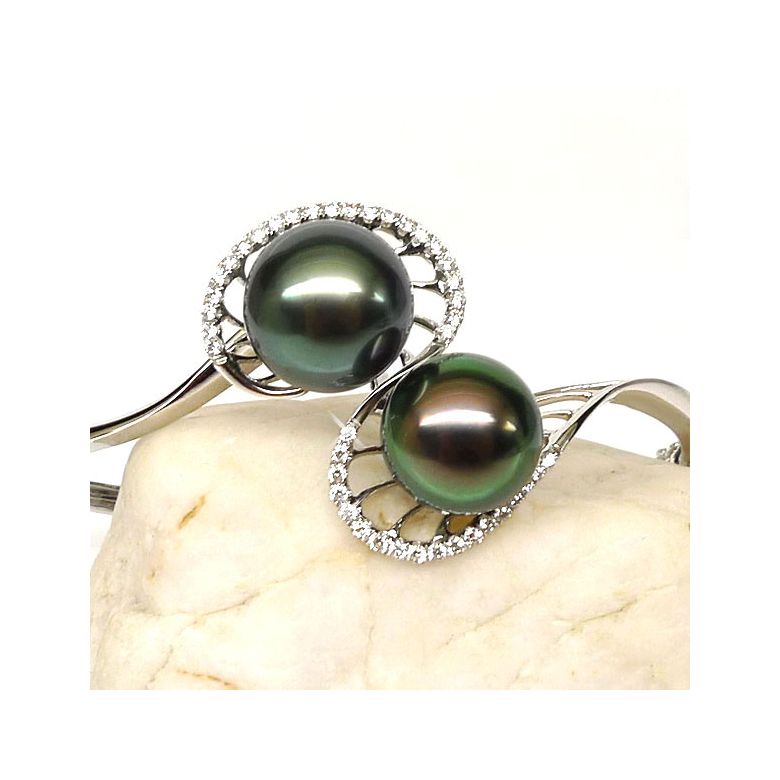 Braccialetto Giunco Maria - Oro Bianco, Perle Tahiti - 4