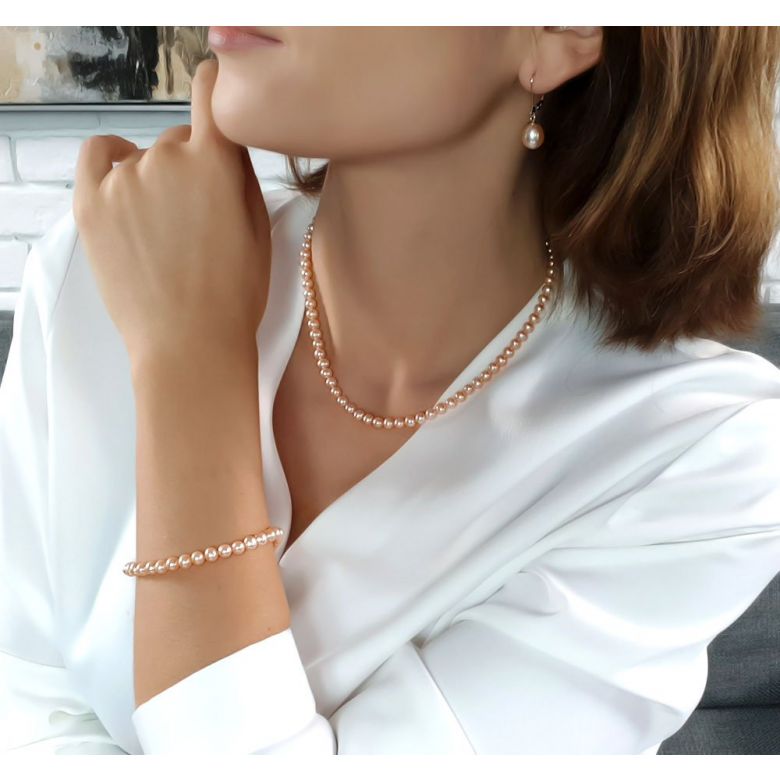 Parure Perle Acqua Dolce Rosa Jacinthe - Collana, Braccialetto e Orecchini 5.5/9mm - 5