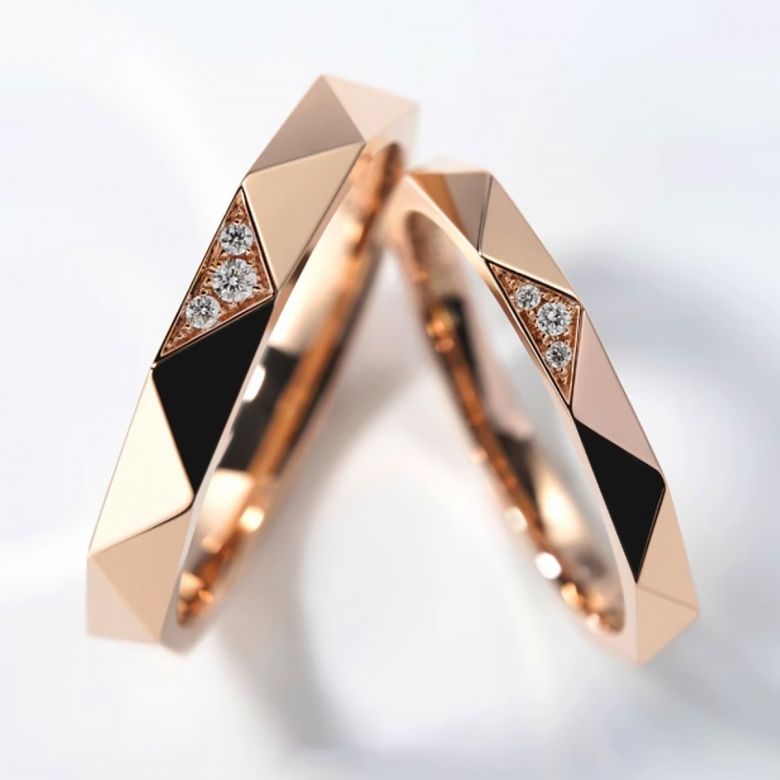 Fedi nuziali Triangulaire Coppia in Oro Rosa 18ct e Diamanti - 4
