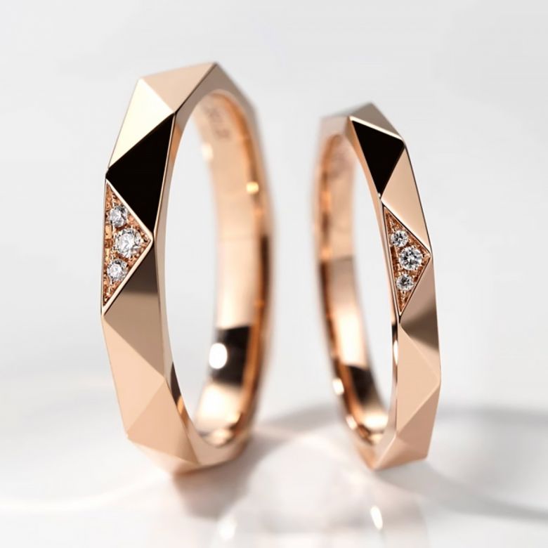 Fedi nuziali Triangulaire Coppia in Oro Rosa 18ct e Diamanti - 3