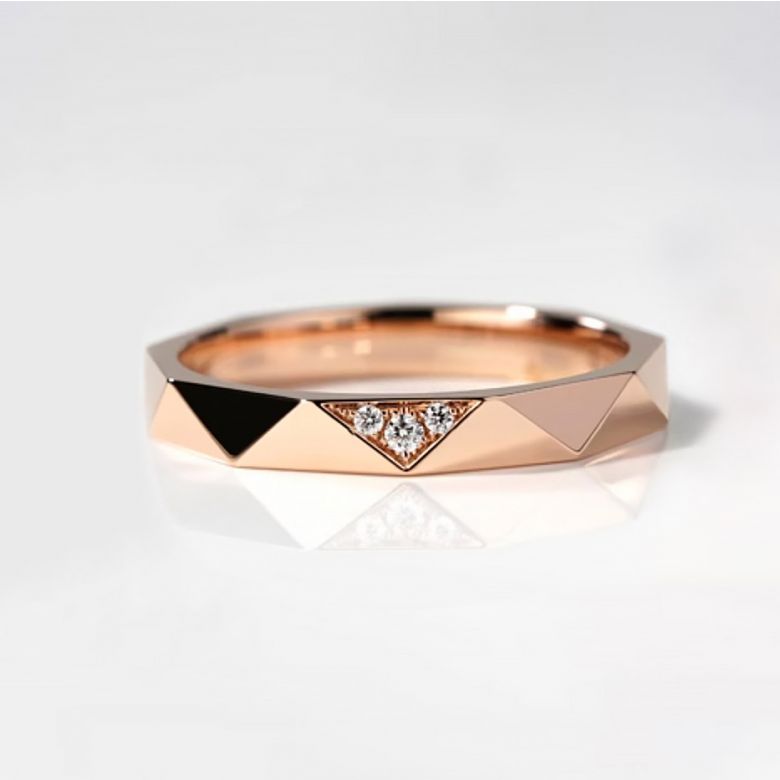 Fede nuziale Triangulaire Uomo in Oro Rosa 18ct e Diamanti - 2