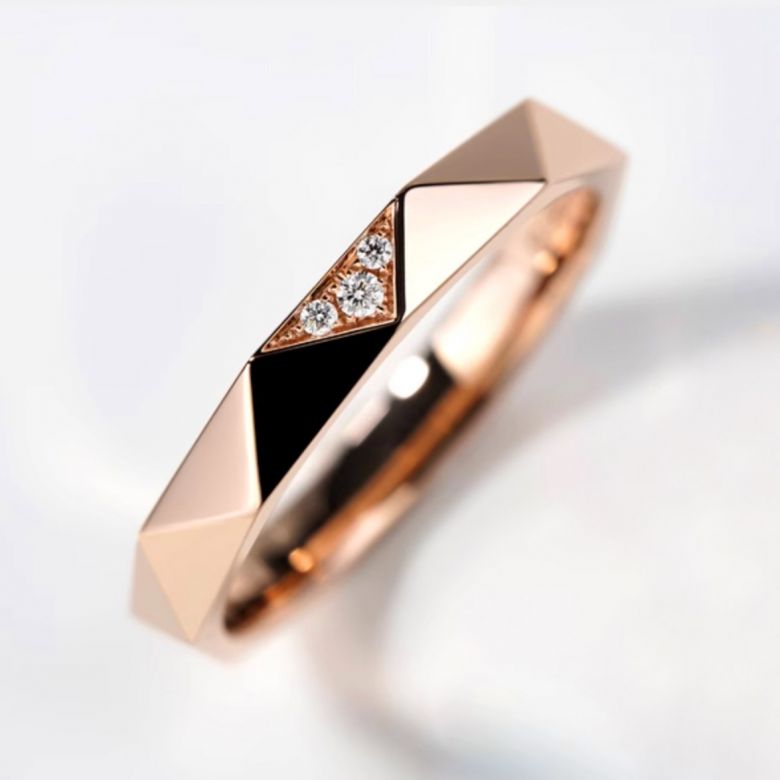 Fede nuziale Triangulaire Uomo in Oro Rosa 18ct e Diamanti - 1