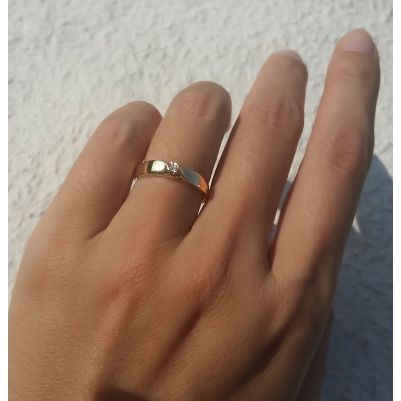 Fede Nuziale Briga per Donna - Platino e Diamante Solitario - 6