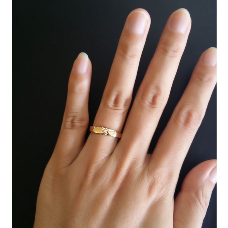 Fede Nuziale Briga per Donna - Platino e Diamante Solitario - 5