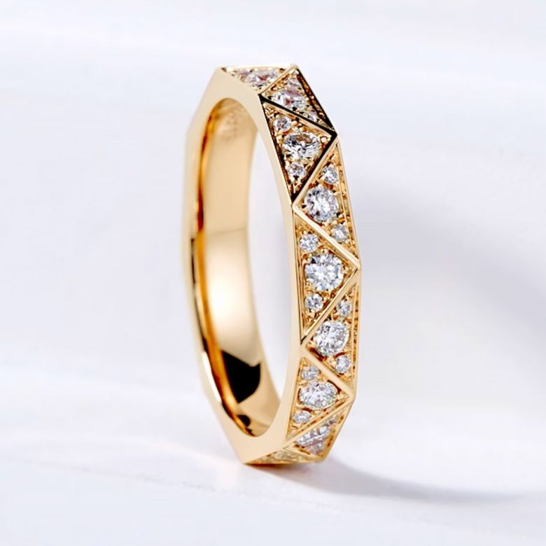 Fede nuziale Triangulaire in Oro Giallo 18 Carati & Diamante - 2