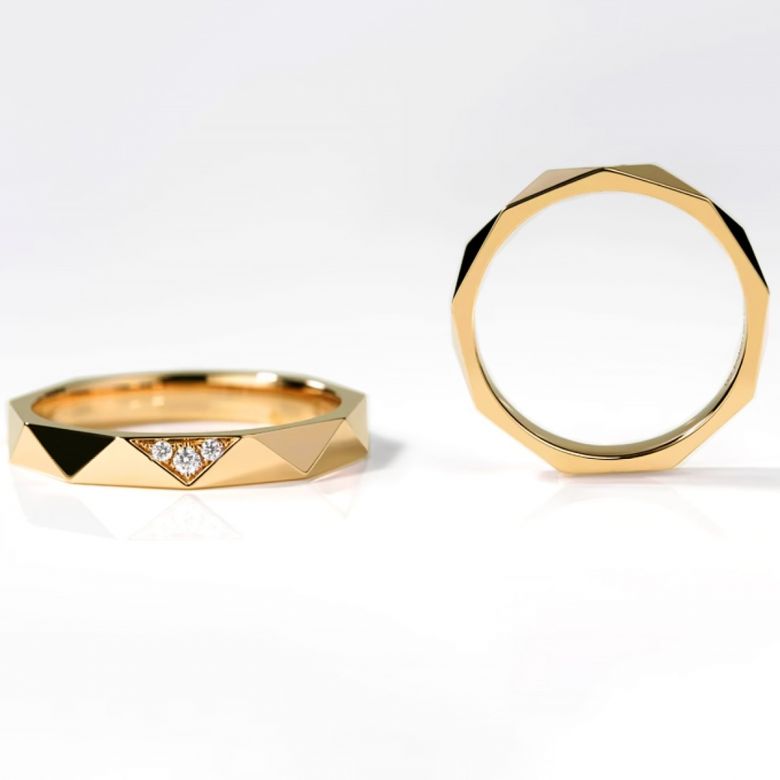 Fedi nuziali Triangulaire Coppia in Oro Giallo 18ct e Diamanti - 2