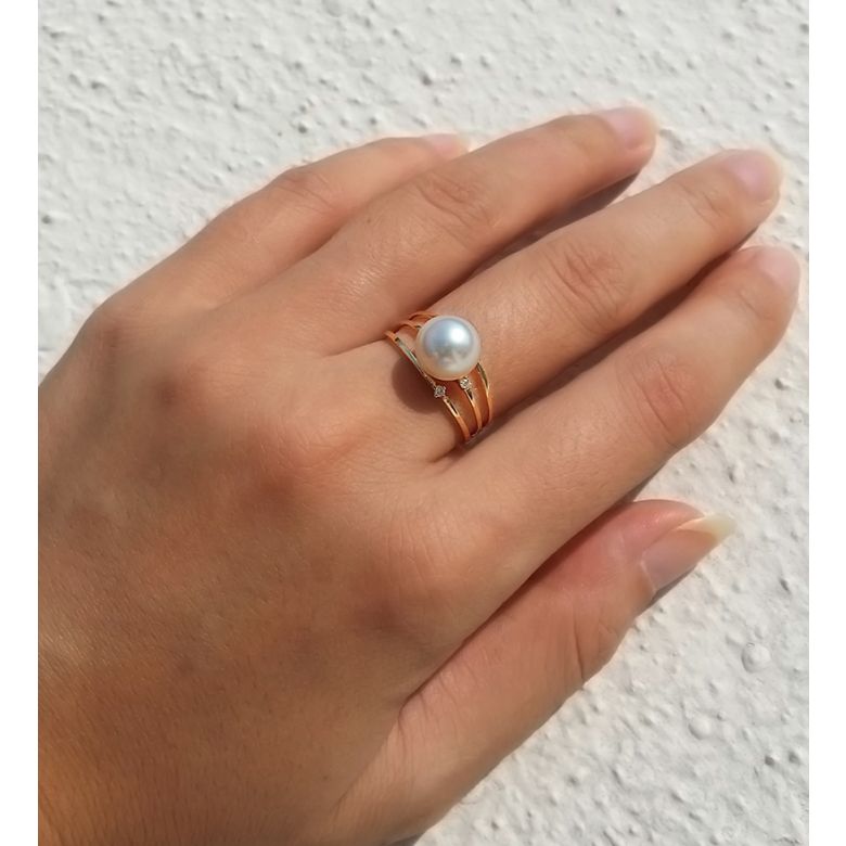 Anello Blossom - Oro Giallo e Perla Akoya Giappone - 3