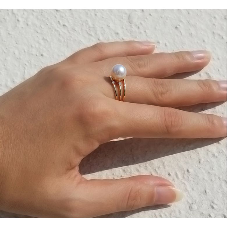 Anello Blossom - Oro Giallo e Perla Akoya Giappone - 4