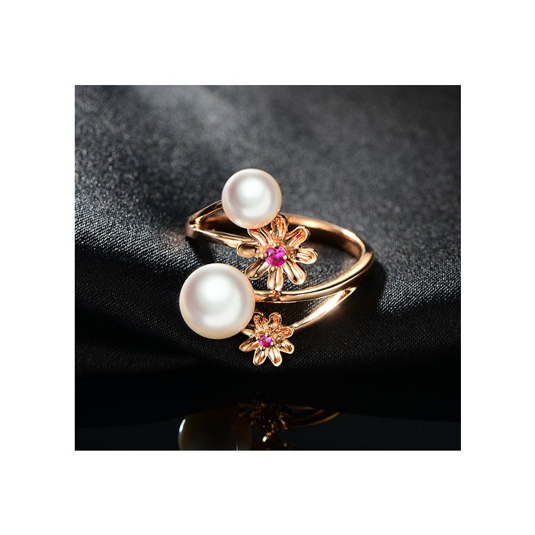 Anello oro rosa Toi et Moi Perla Akoya. Fiori, Zaffiri rosa - 5