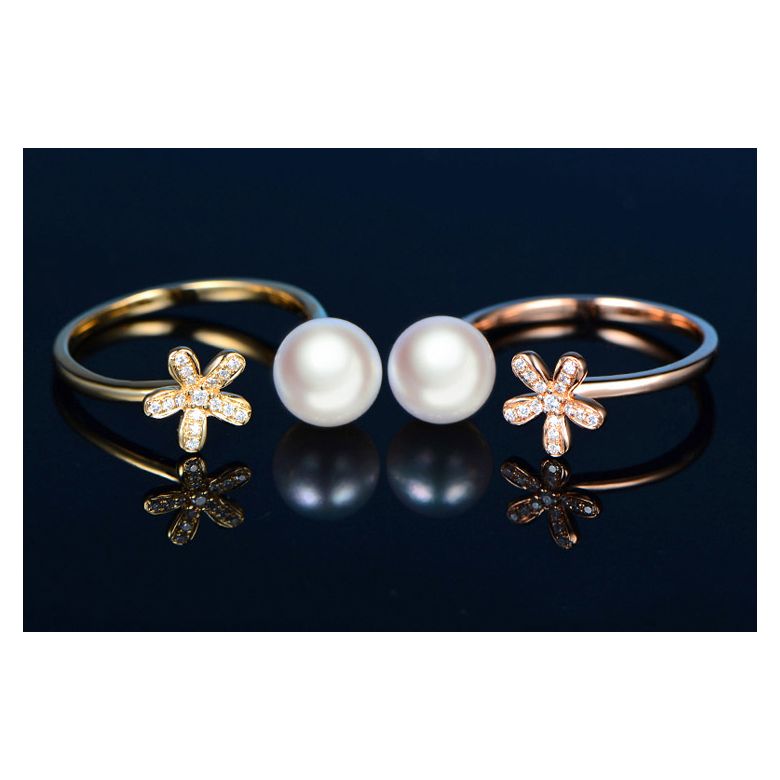 Anello Ko No Hana - Oro Giallo, Diamanti e Perla Akoya - 7