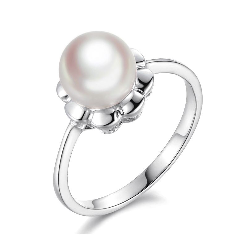Anello Fiore - Oro Bianco e Perla Akoya - 1