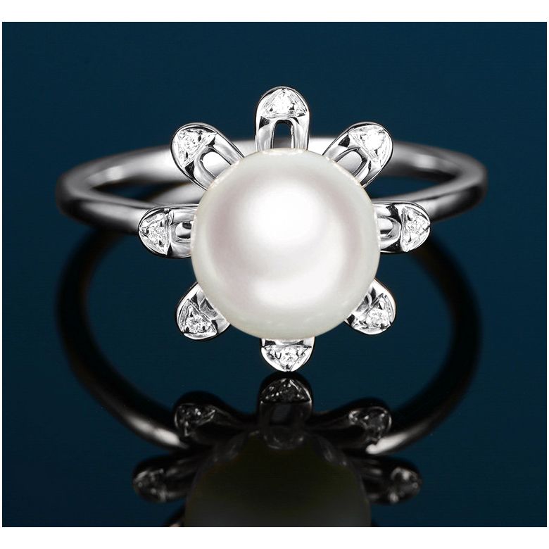 Anello Yuki No Hana - Oro Bianco, Diamanti e Perla Akoya - 2