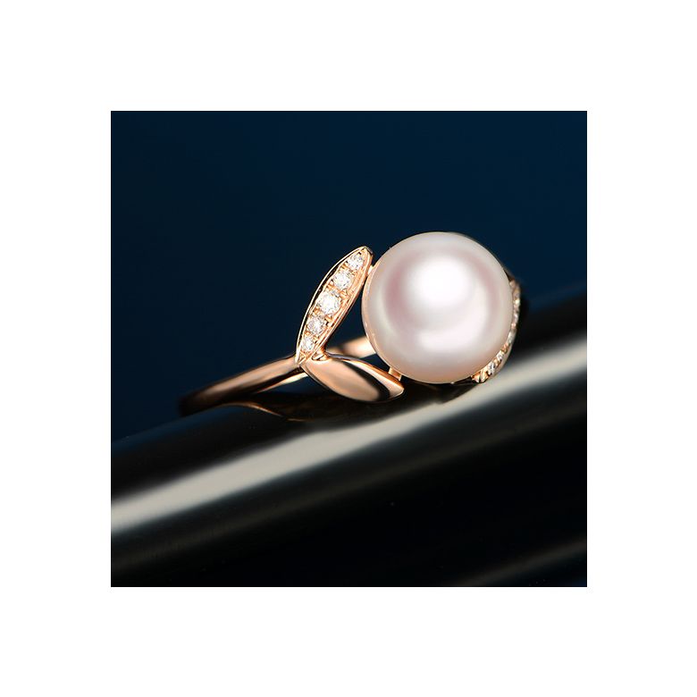 Anello Hanabira - Oro Rosa, Diamanti e Perla Akoya - 5