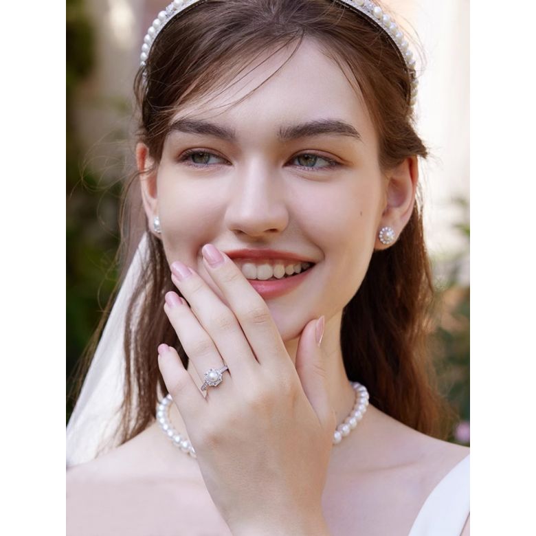 Anello Géometria Préciosa - Perle Akoya e diamanti scintillanti - 2