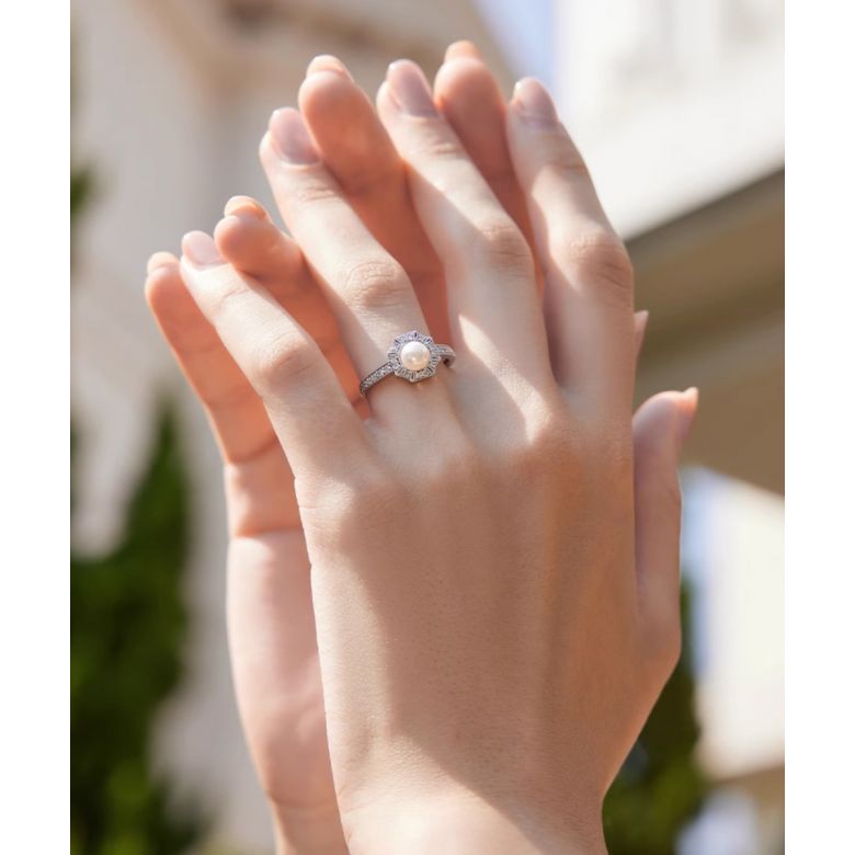 Anello Géometria Préciosa - Perle Akoya e diamanti scintillanti - 5