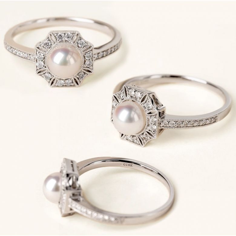 Anello Géometria Préciosa - Perle Akoya e diamanti scintillanti - 4