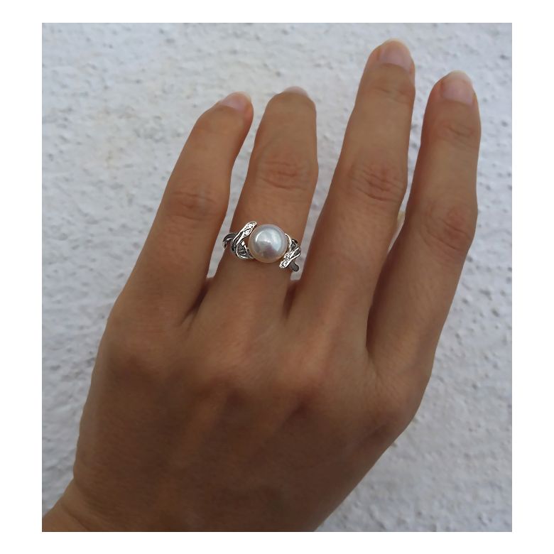 Anello Calisto - Oro Bianco 18kt e Perla d'Acqua Dolce - 2