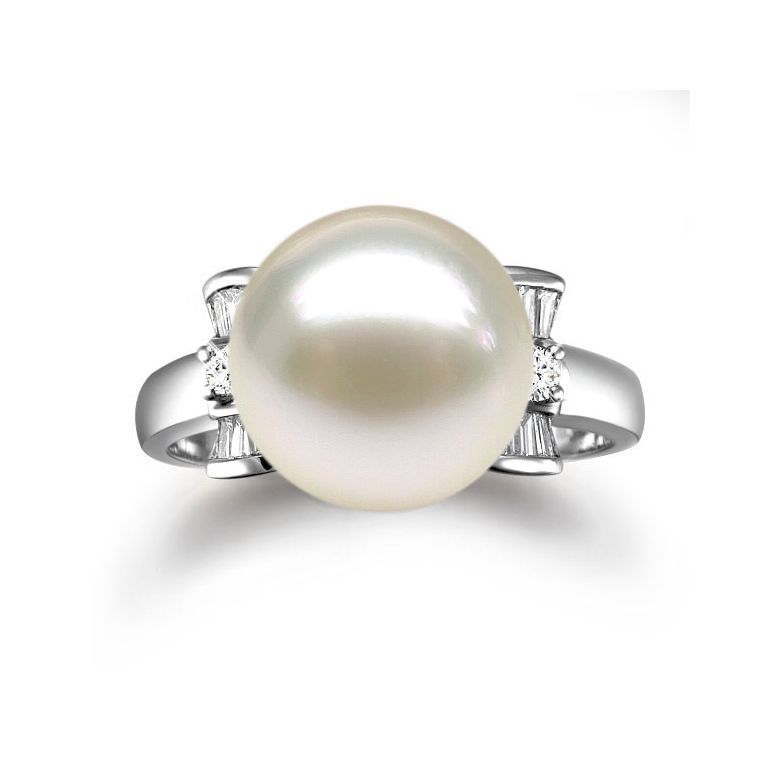 Anello Nodo Farfalla - Oro Bianco, Perla d'Acqua Dolce Bianca - 3