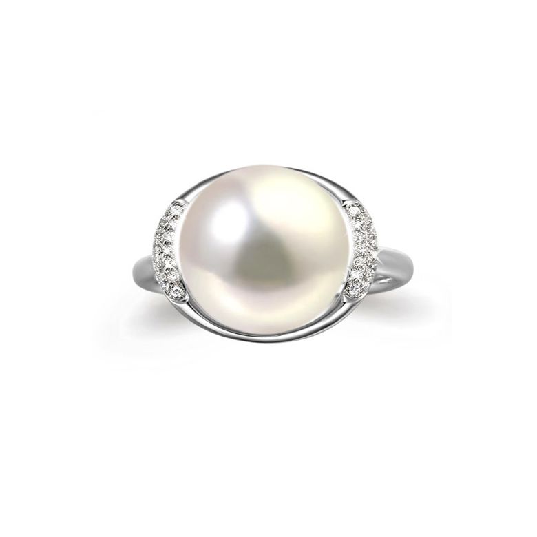 Anello Circulaire - Oro Bianco, Perla d'Acqua Dolce Bianca - 2
