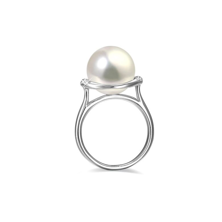 Anello Circulaire - Oro Bianco, Perla d'Acqua Dolce Bianca - 3