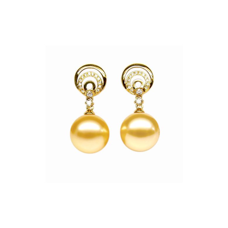 Orecchini Hamilton - Perle Filippine Dorate e Oro Giallo - 1