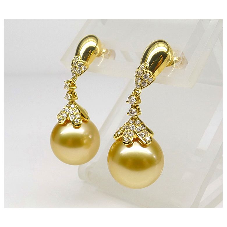 Orecchini Classici - Oro Giallo e Perle dei Mari del Sud - 2