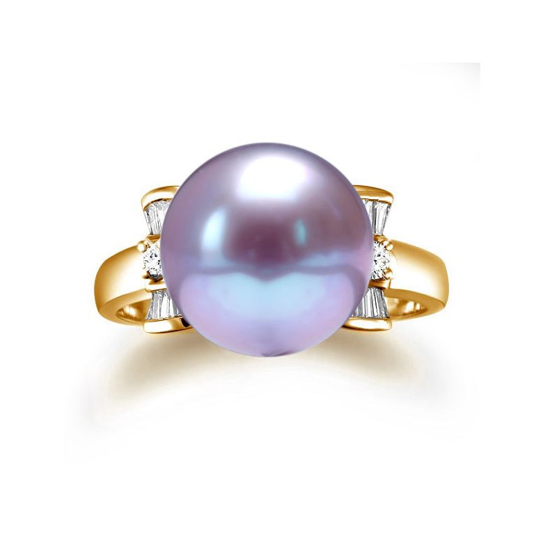 Anello Nodo Farfalla - Oro Giallo, Perla d'Acqua Dolce Lavanda - 2